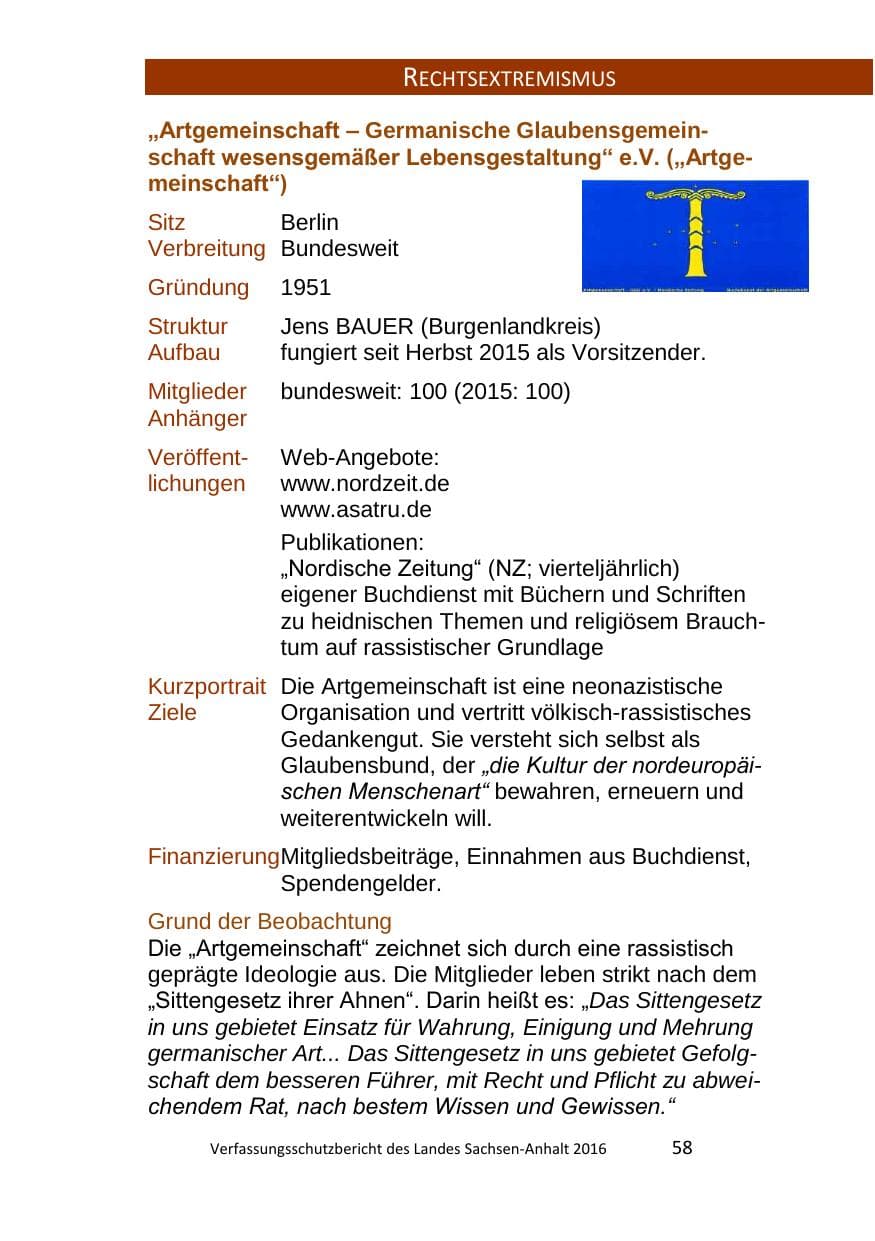 Seite 58 des Verfassungsschutzbericht 2016 Sachsen-Anhalt