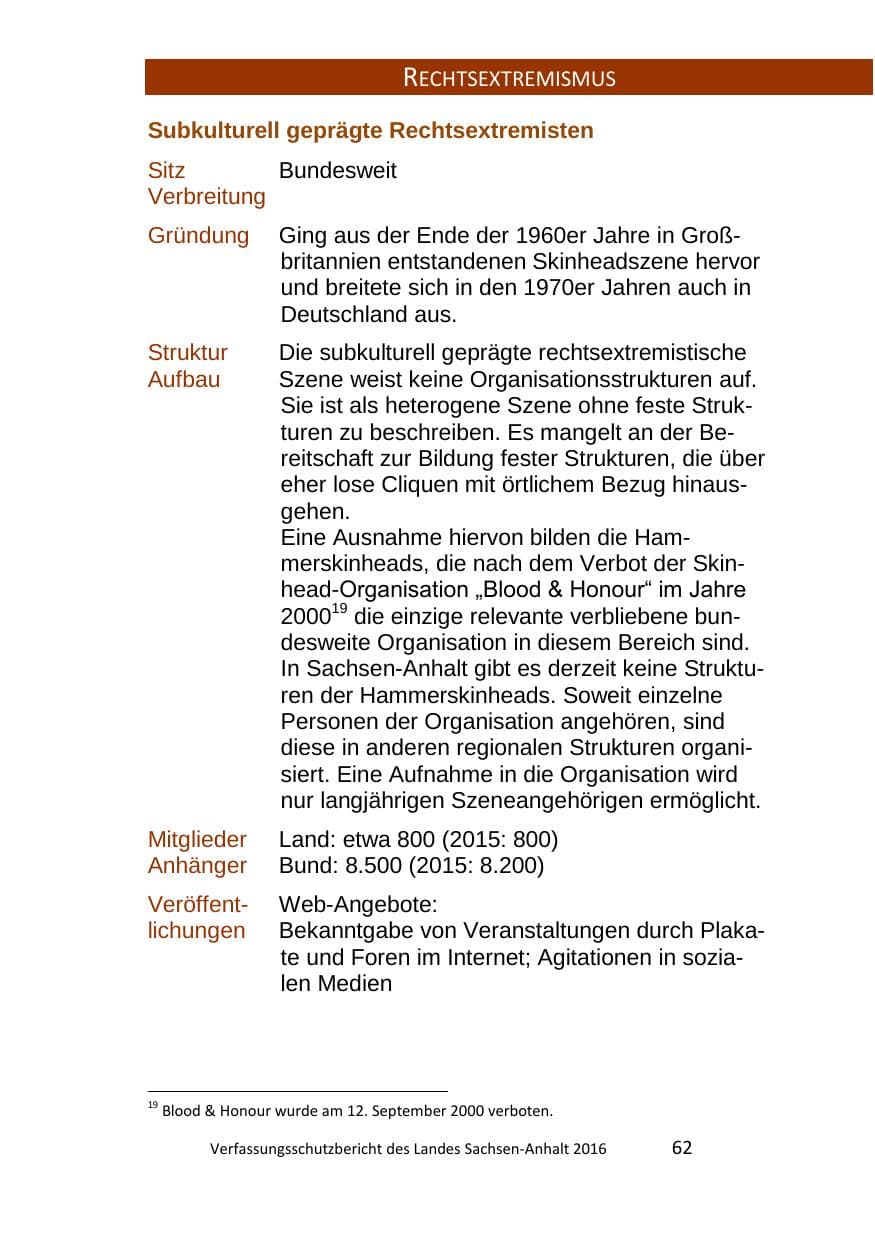 Seite 62 des Verfassungsschutzbericht 2016 Sachsen-Anhalt
