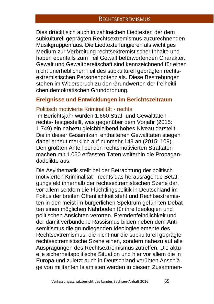 Seite 65 des Verfassungsschutzbericht 2016 Sachsen-Anhalt