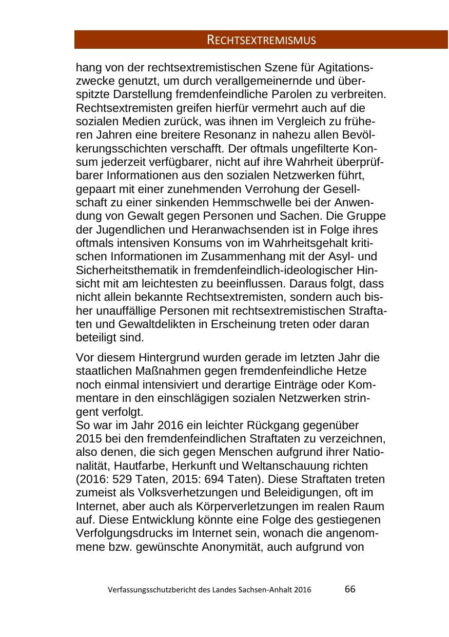 Seite 66 des Verfassungsschutzbericht 2016 Sachsen-Anhalt