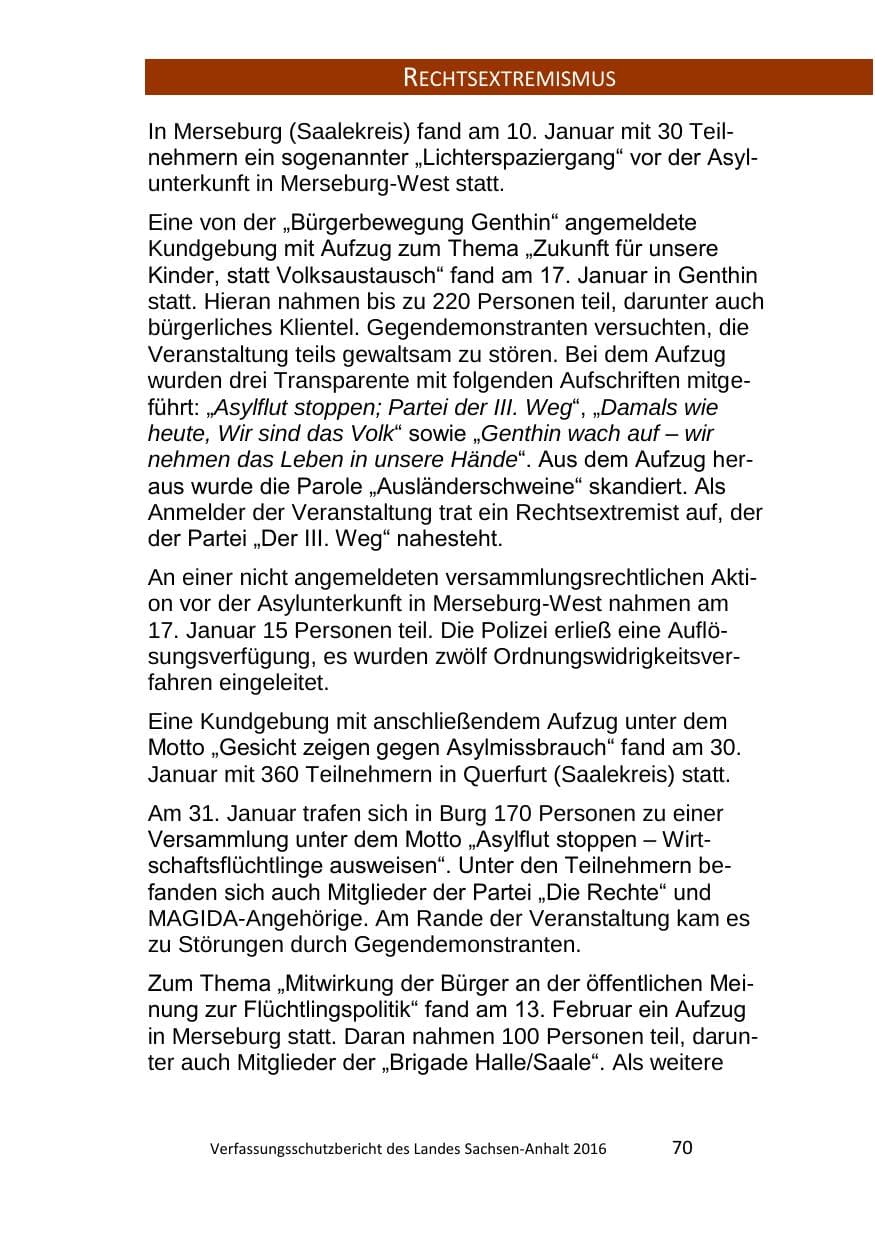 Seite 70 des Verfassungsschutzbericht 2016 Sachsen-Anhalt