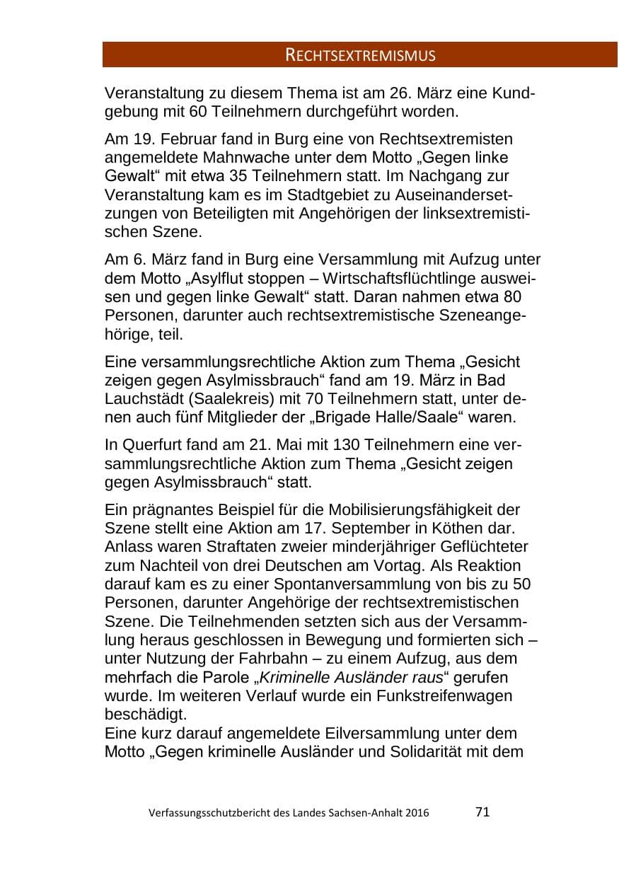 Seite 71 des Verfassungsschutzbericht 2016 Sachsen-Anhalt