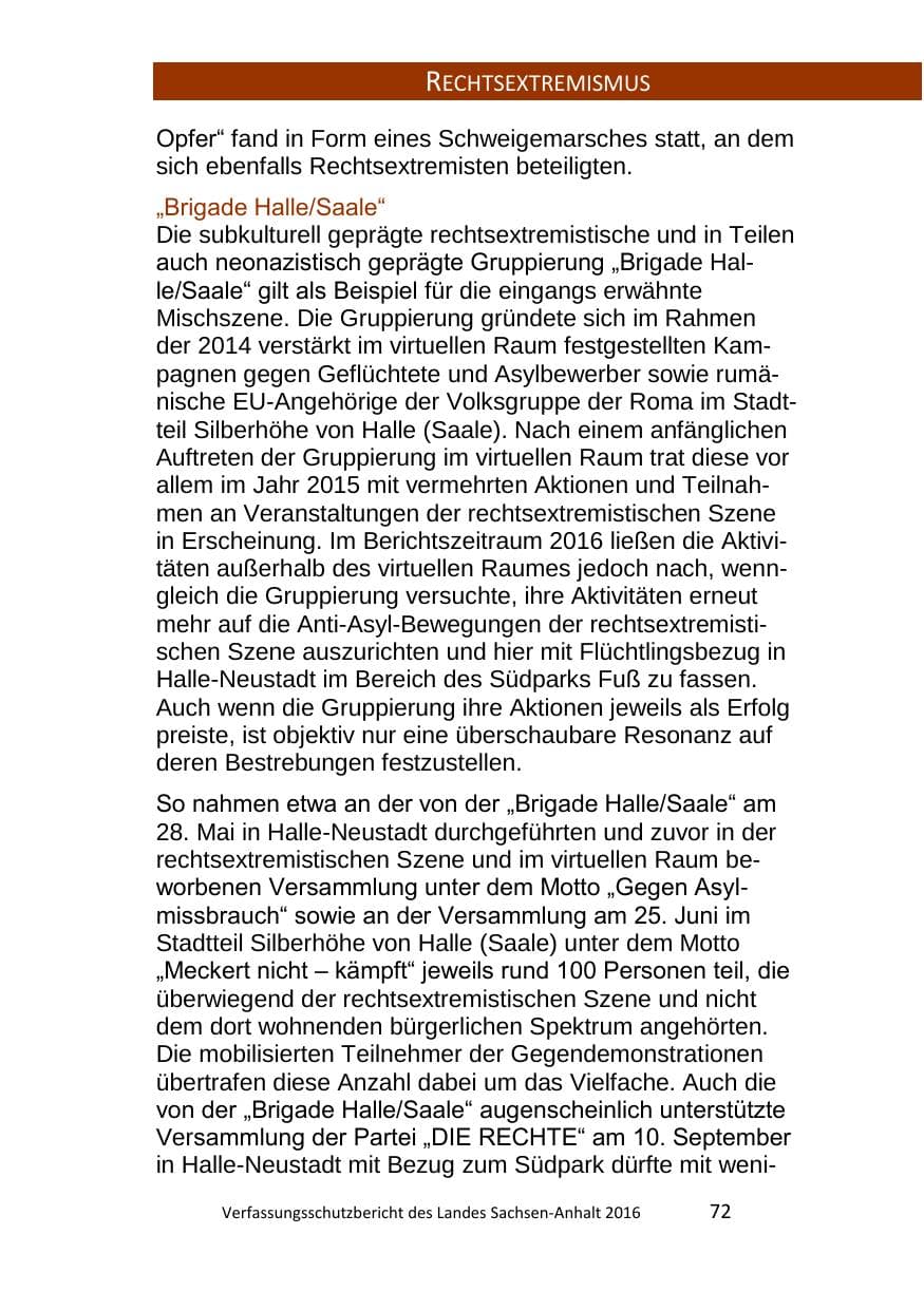 Seite 72 des Verfassungsschutzbericht 2016 Sachsen-Anhalt