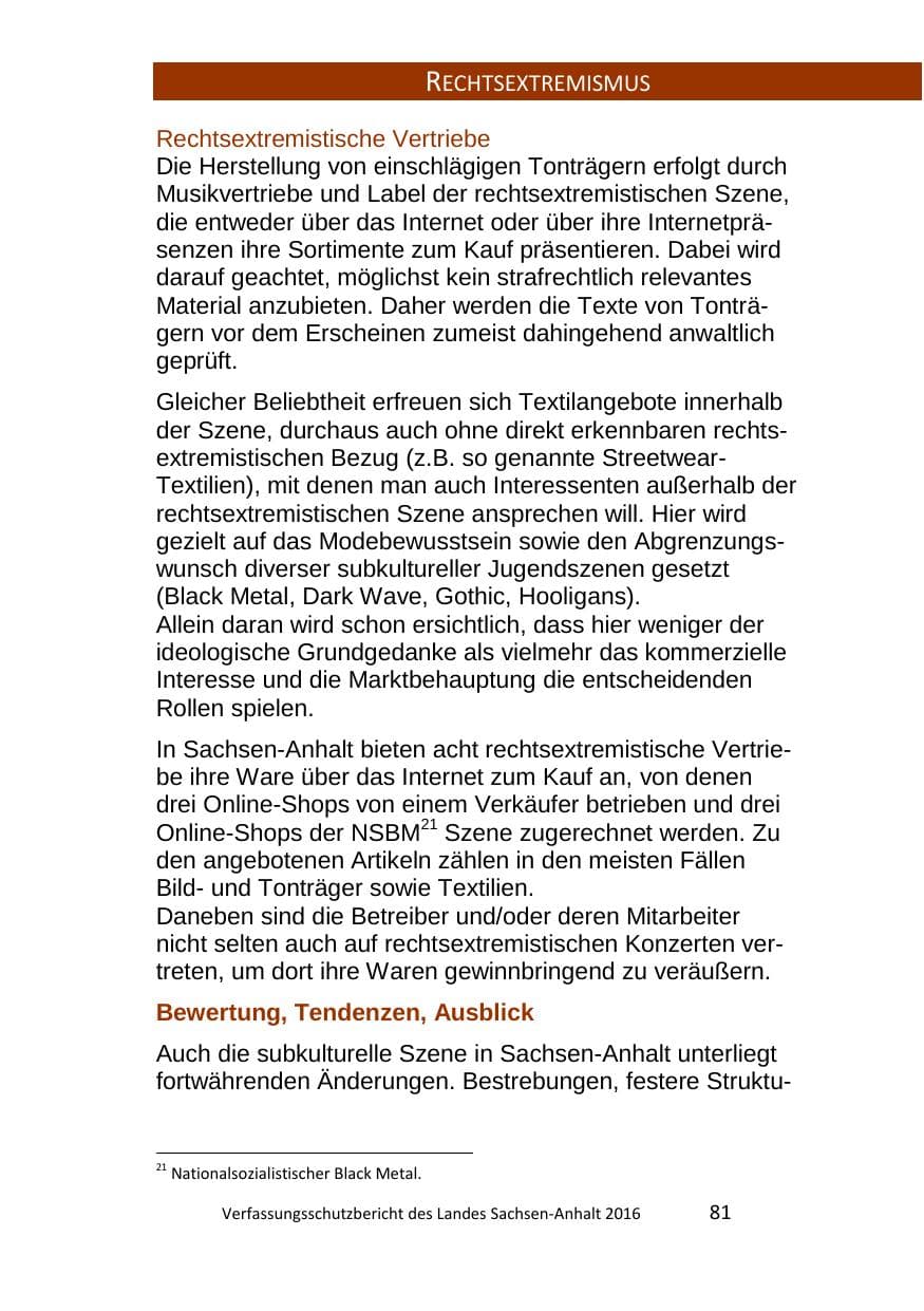 Seite 81 des Verfassungsschutzbericht 2016 Sachsen-Anhalt