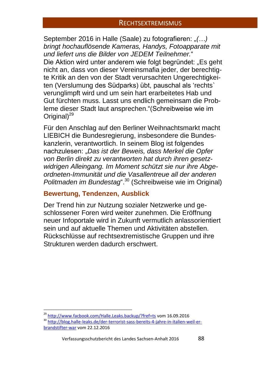 Seite 88 des Verfassungsschutzbericht 2016 Sachsen-Anhalt