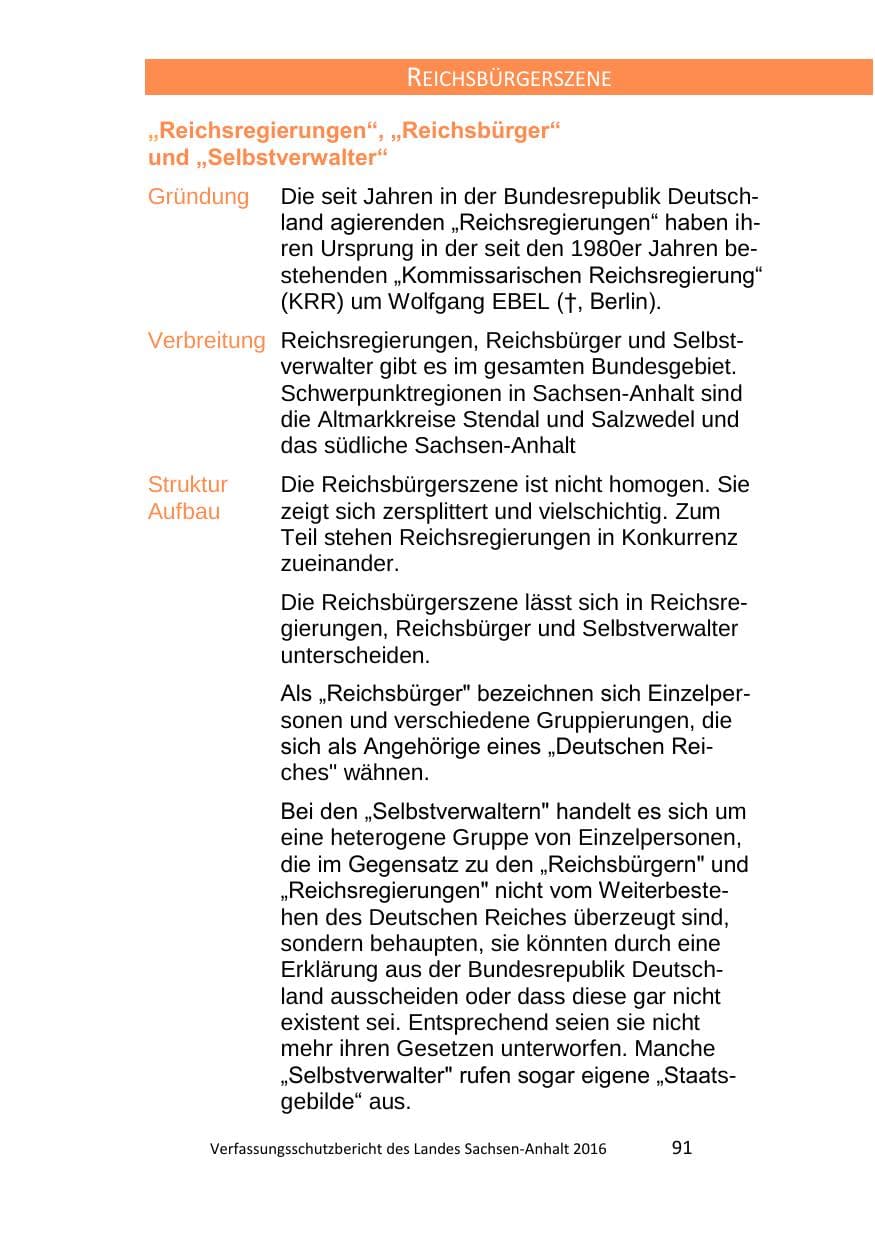 Seite 91 des Verfassungsschutzbericht 2016 Sachsen-Anhalt