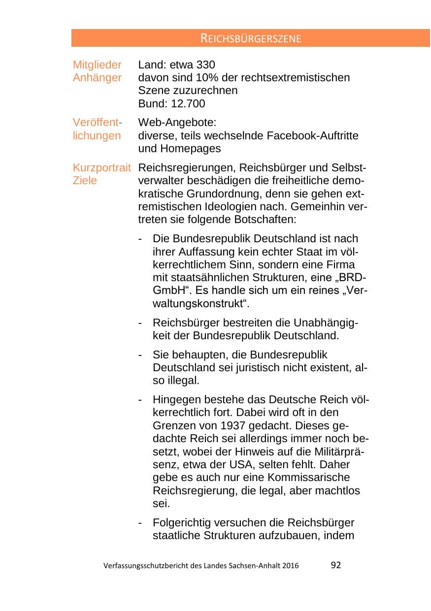 Seite 92 des Verfassungsschutzbericht 2016 Sachsen-Anhalt