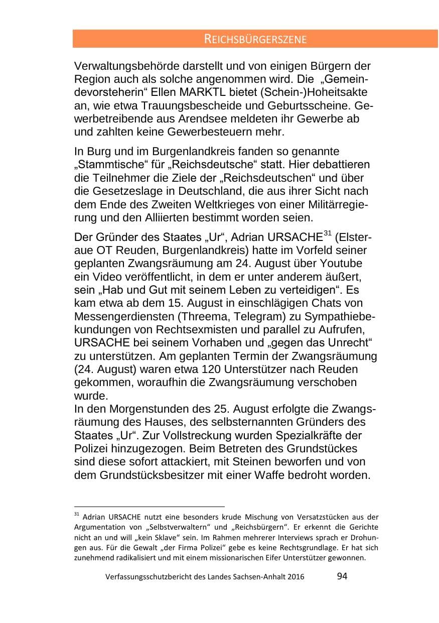 Seite 94 des Verfassungsschutzbericht 2016 Sachsen-Anhalt
