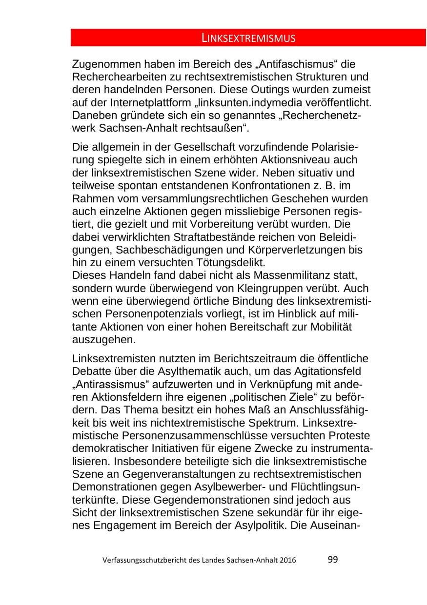 Seite 99 des Verfassungsschutzbericht 2016 Sachsen-Anhalt