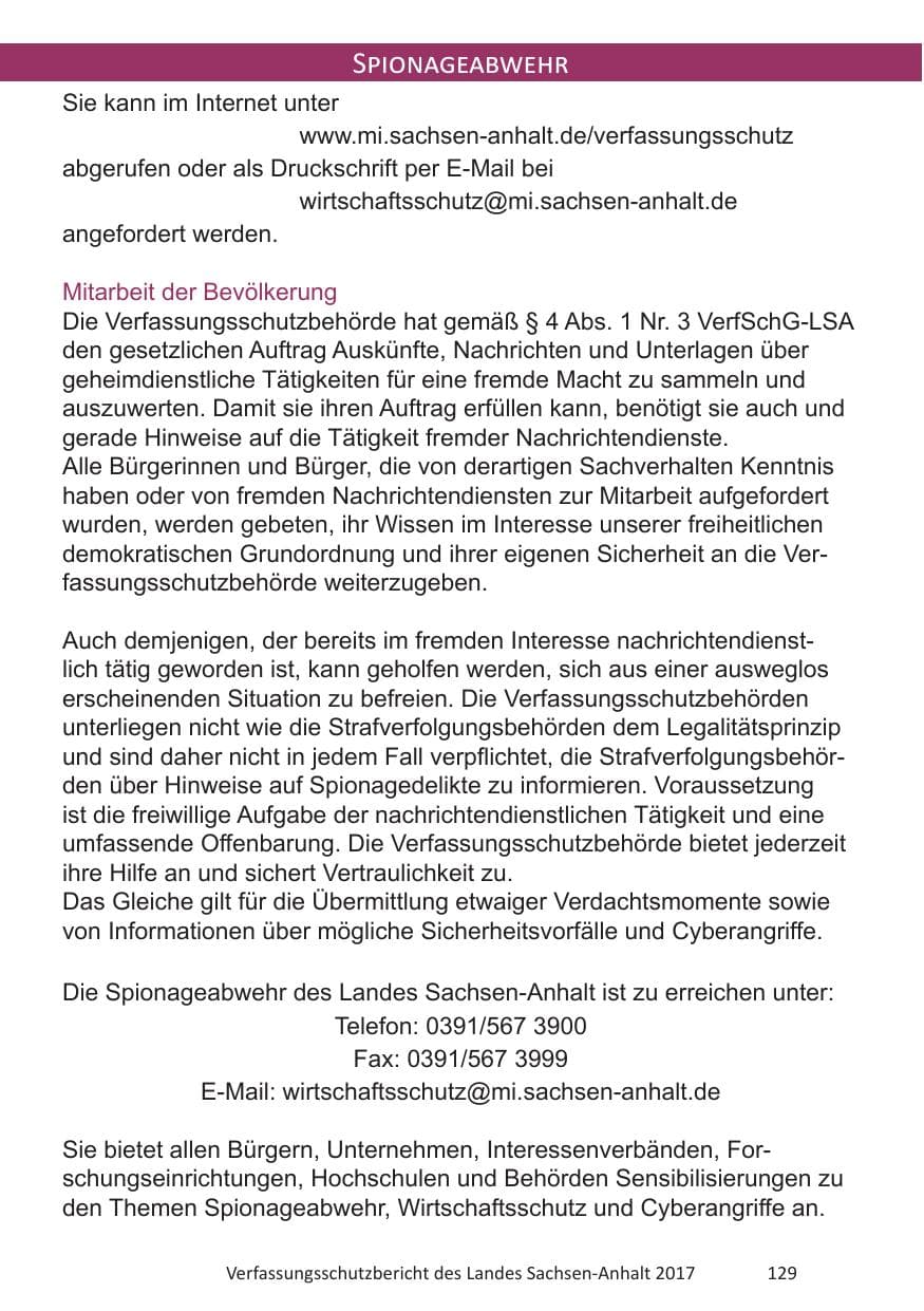 Seite 131 des Verfassungsschutzbericht 2017 Sachsen-Anhalt