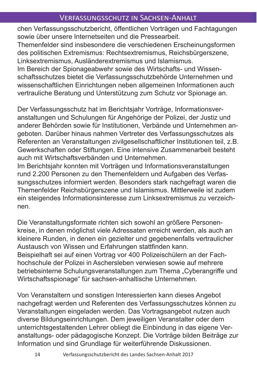 Seite 16 des Verfassungsschutzbericht 2017 Sachsen-Anhalt
