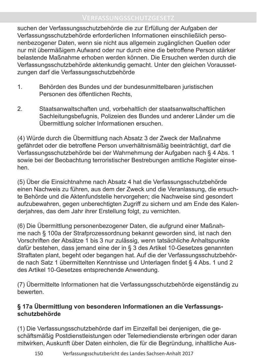 Seite 152 des Verfassungsschutzbericht 2017 Sachsen-Anhalt