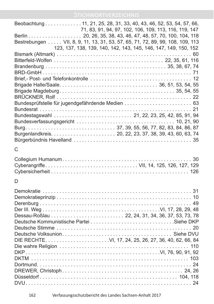 Seite 164 des Verfassungsschutzbericht 2017 Sachsen-Anhalt