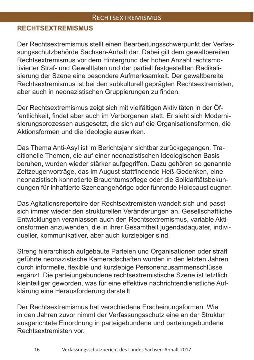 Seite 18 des Verfassungsschutzbericht 2017 Sachsen-Anhalt