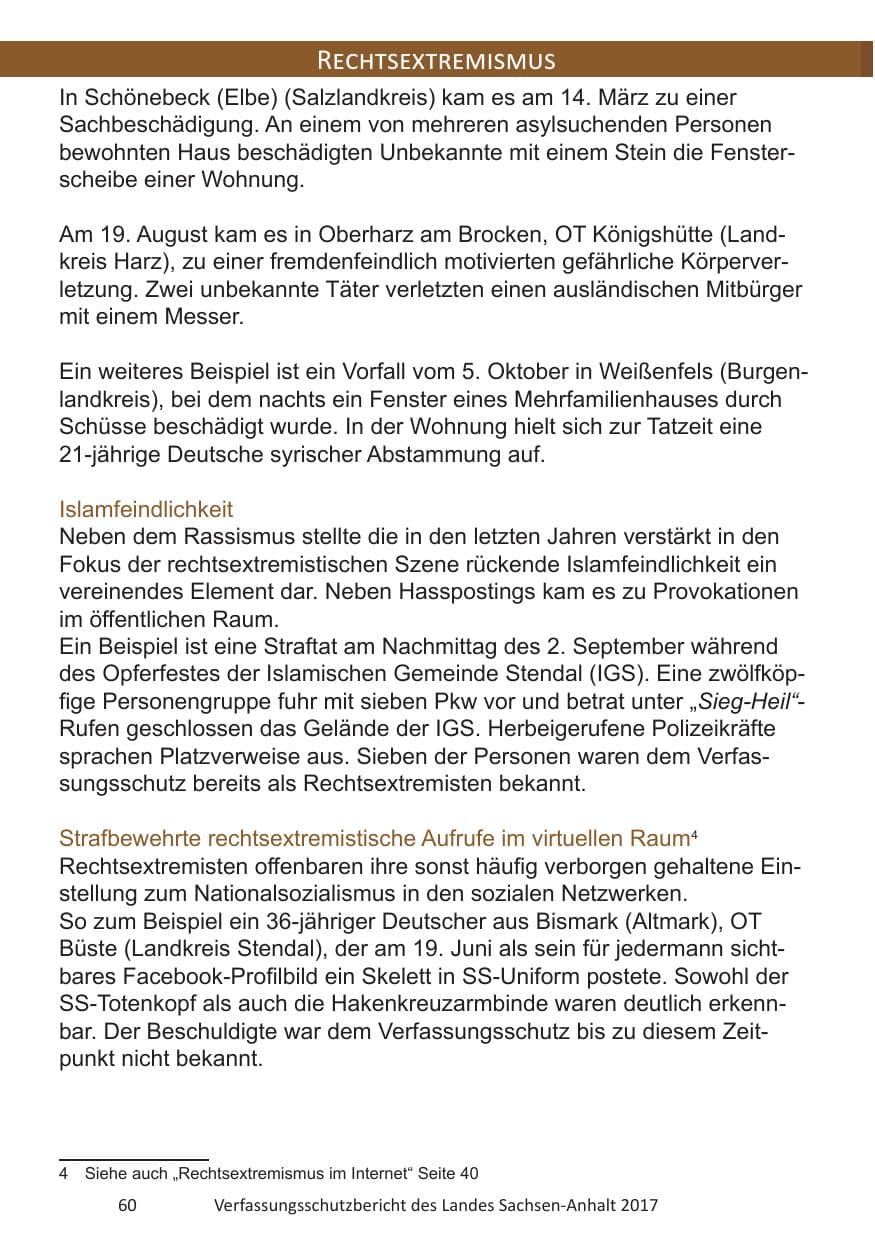 Seite 62 des Verfassungsschutzbericht 2017 Sachsen-Anhalt