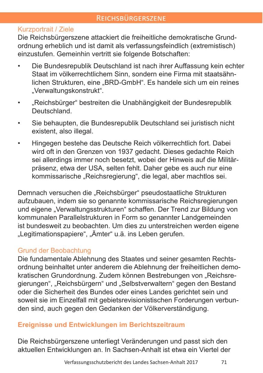 Seite 73 des Verfassungsschutzbericht 2017 Sachsen-Anhalt