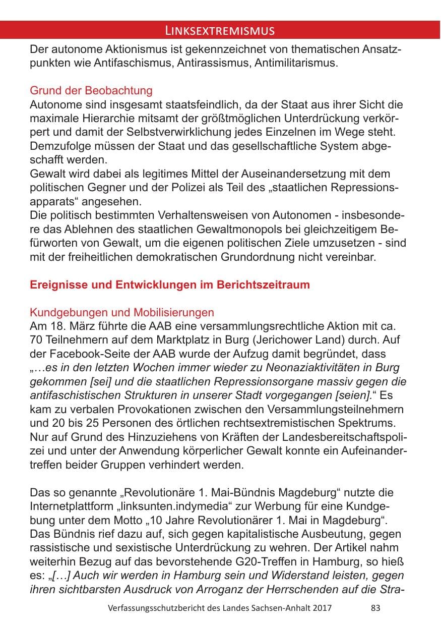 Seite 85 des Verfassungsschutzbericht 2017 Sachsen-Anhalt