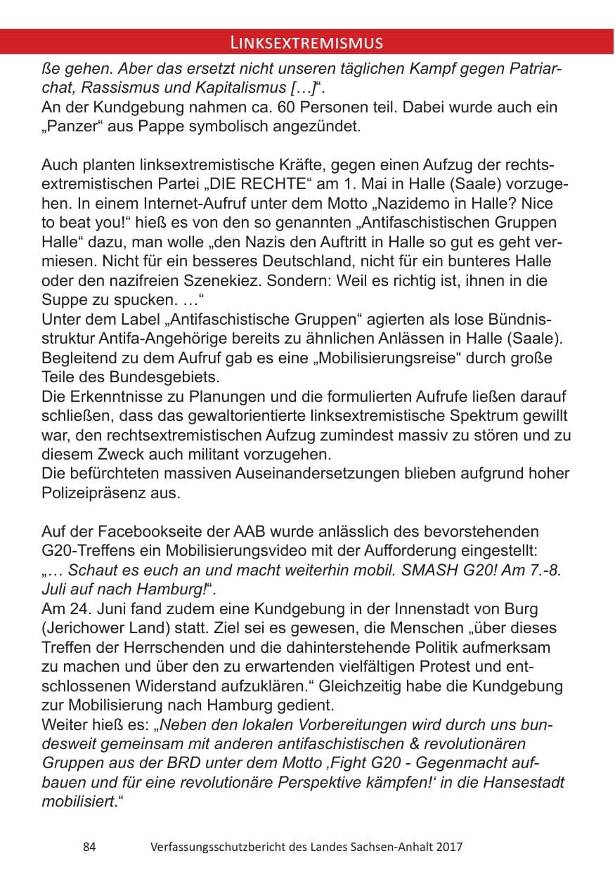 Seite 86 des Verfassungsschutzbericht 2017 Sachsen-Anhalt