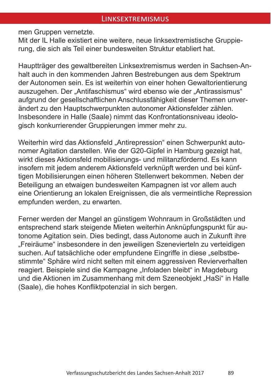 Seite 91 des Verfassungsschutzbericht 2017 Sachsen-Anhalt