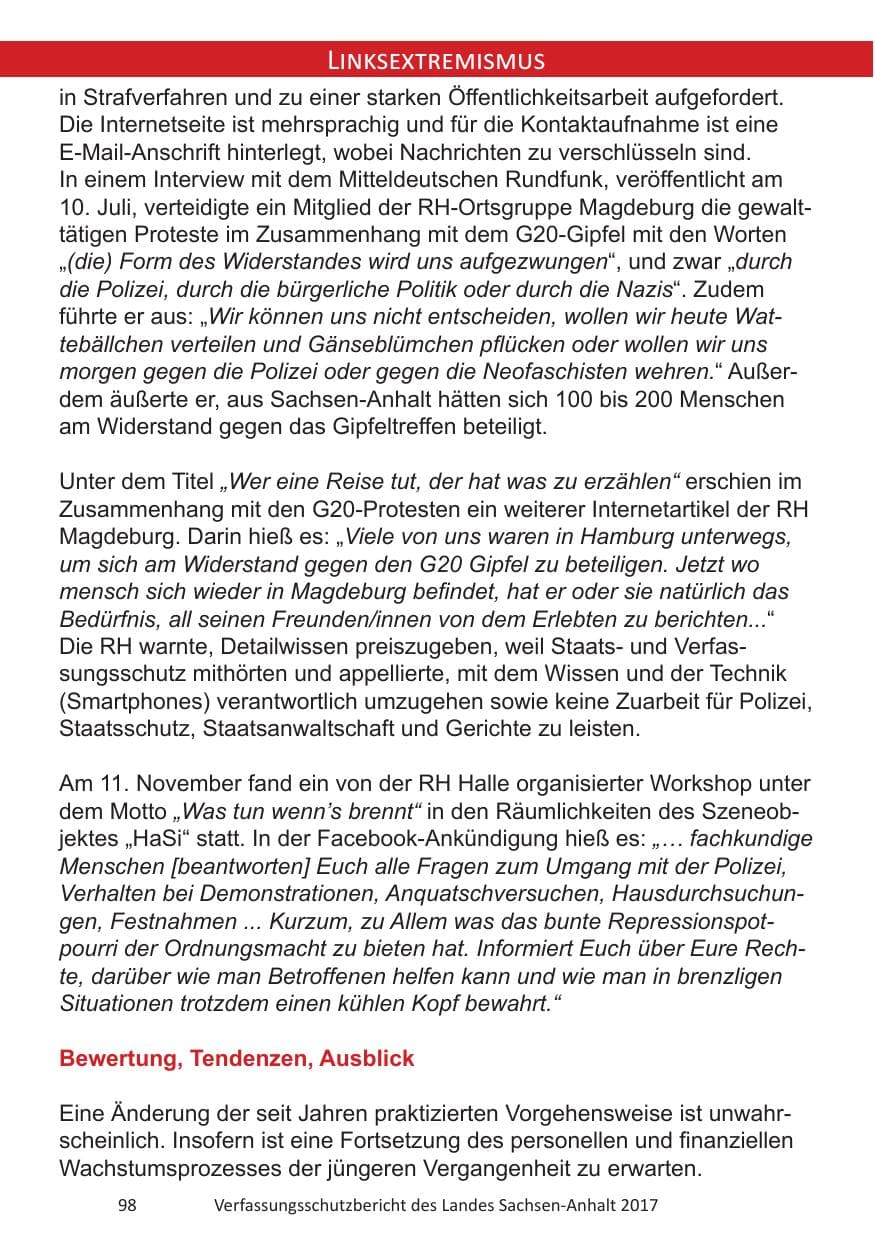 Seite 100 des Verfassungsschutzbericht 2017 Sachsen-Anhalt