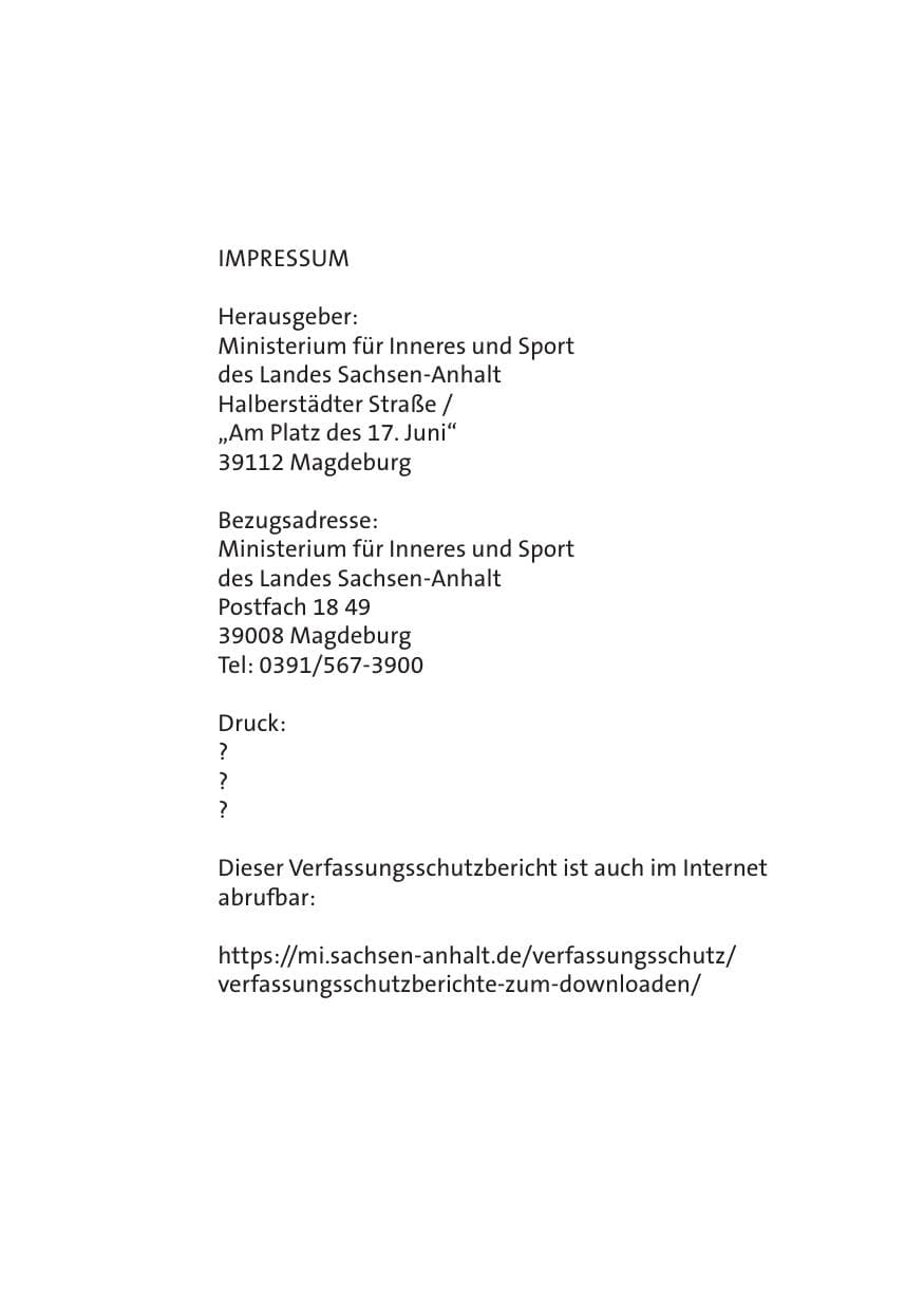 Seite 2 des Verfassungsschutzbericht 2018 Sachsen-Anhalt