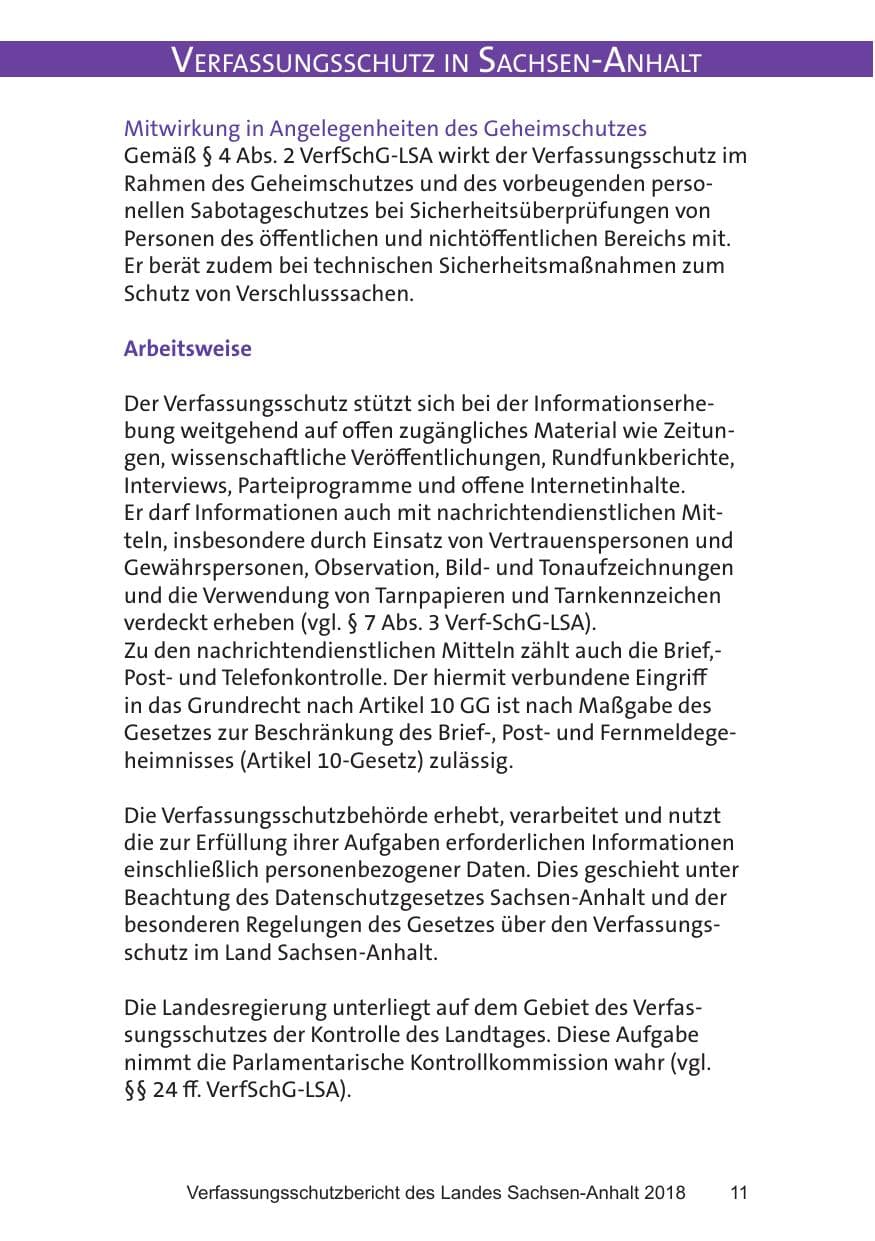 Seite 11 des Verfassungsschutzbericht 2018 Sachsen-Anhalt