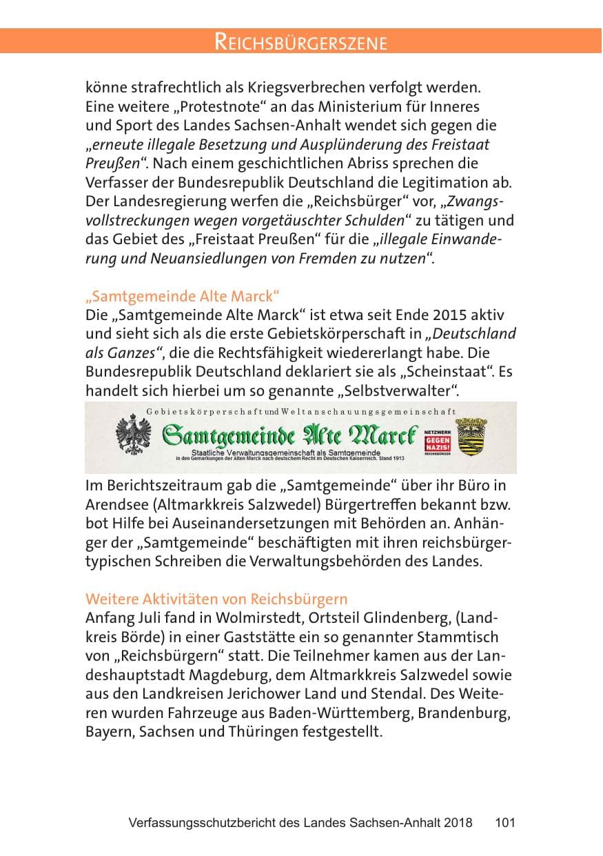 Seite 101 des Verfassungsschutzbericht 2018 Sachsen-Anhalt