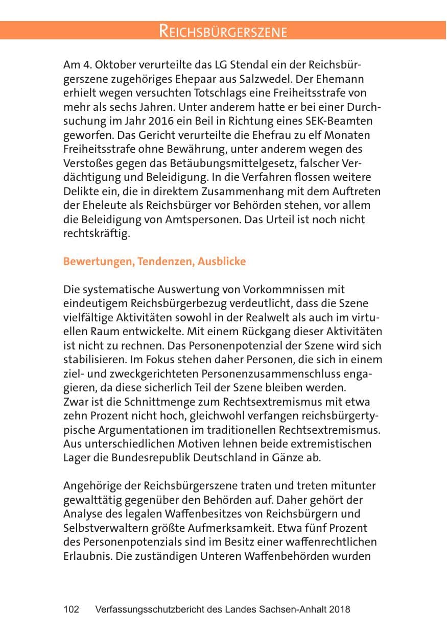 Seite 102 des Verfassungsschutzbericht 2018 Sachsen-Anhalt