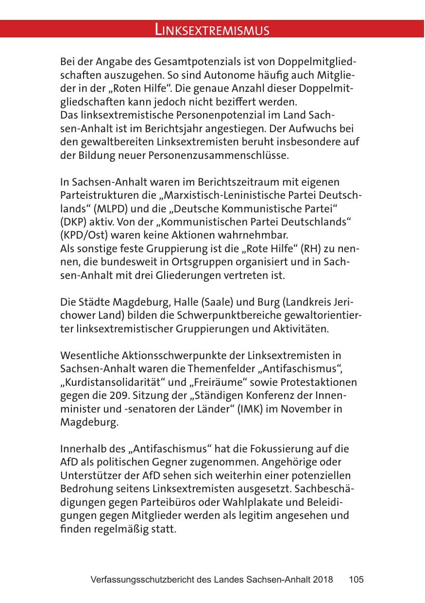 Seite 105 des Verfassungsschutzbericht 2018 Sachsen-Anhalt