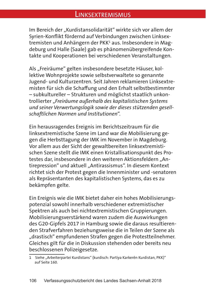 Seite 106 des Verfassungsschutzbericht 2018 Sachsen-Anhalt