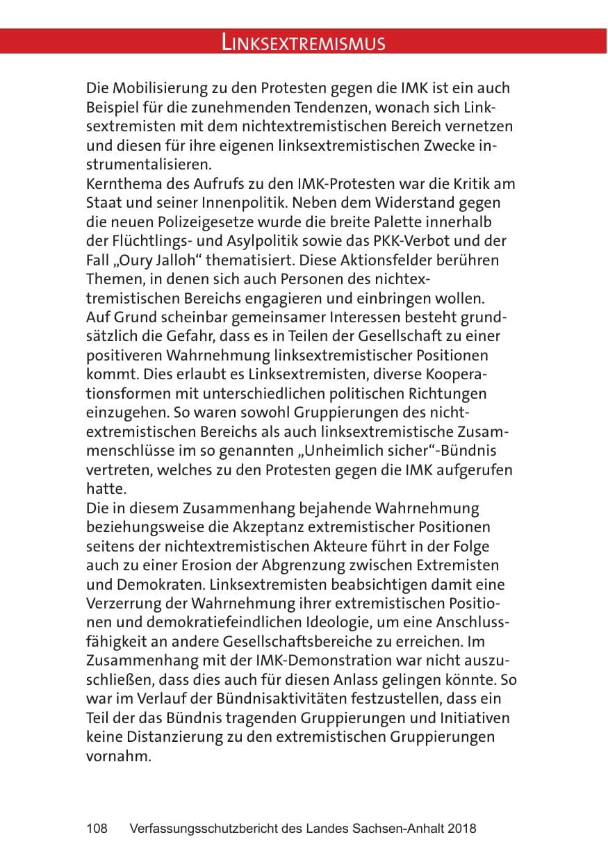 Seite 108 des Verfassungsschutzbericht 2018 Sachsen-Anhalt