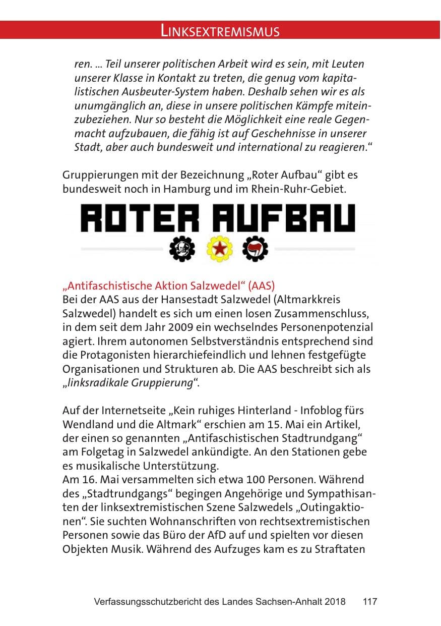 Seite 117 des Verfassungsschutzbericht 2018 Sachsen-Anhalt