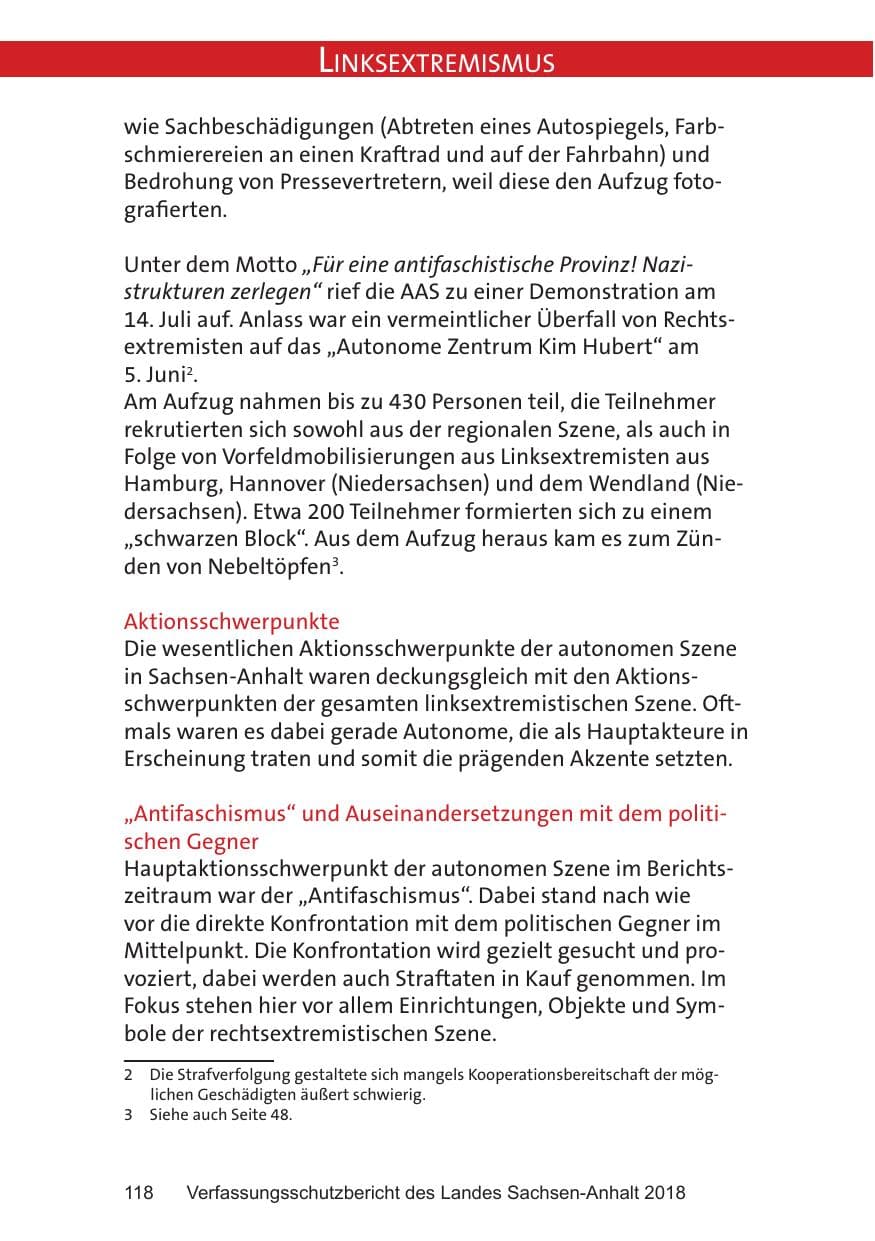 Seite 118 des Verfassungsschutzbericht 2018 Sachsen-Anhalt