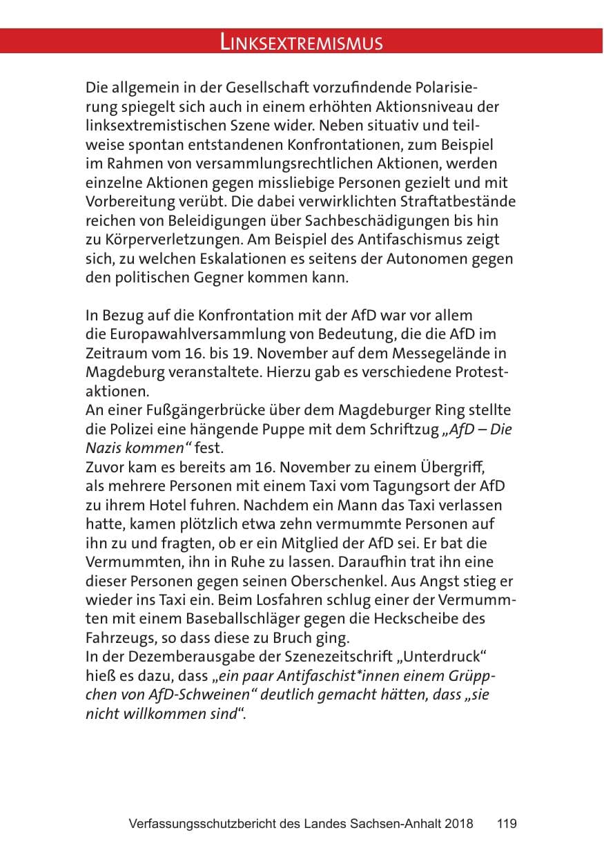 Seite 119 des Verfassungsschutzbericht 2018 Sachsen-Anhalt