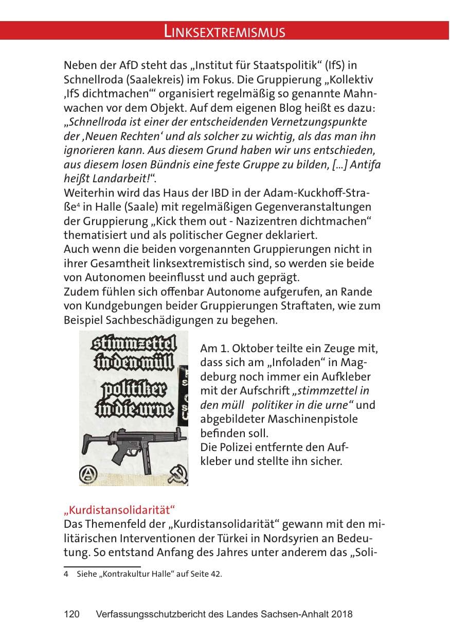 Seite 120 des Verfassungsschutzbericht 2018 Sachsen-Anhalt