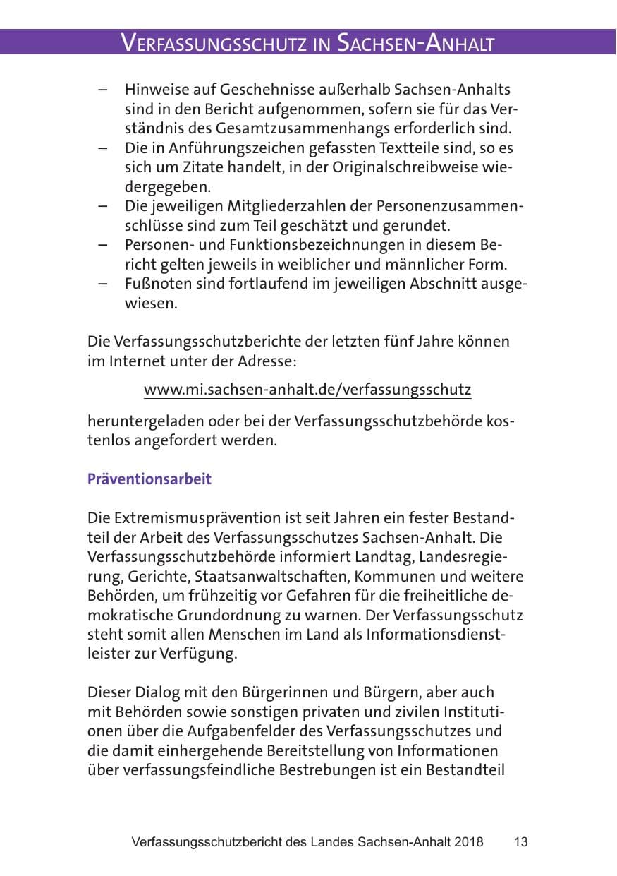 Seite 13 des Verfassungsschutzbericht 2018 Sachsen-Anhalt