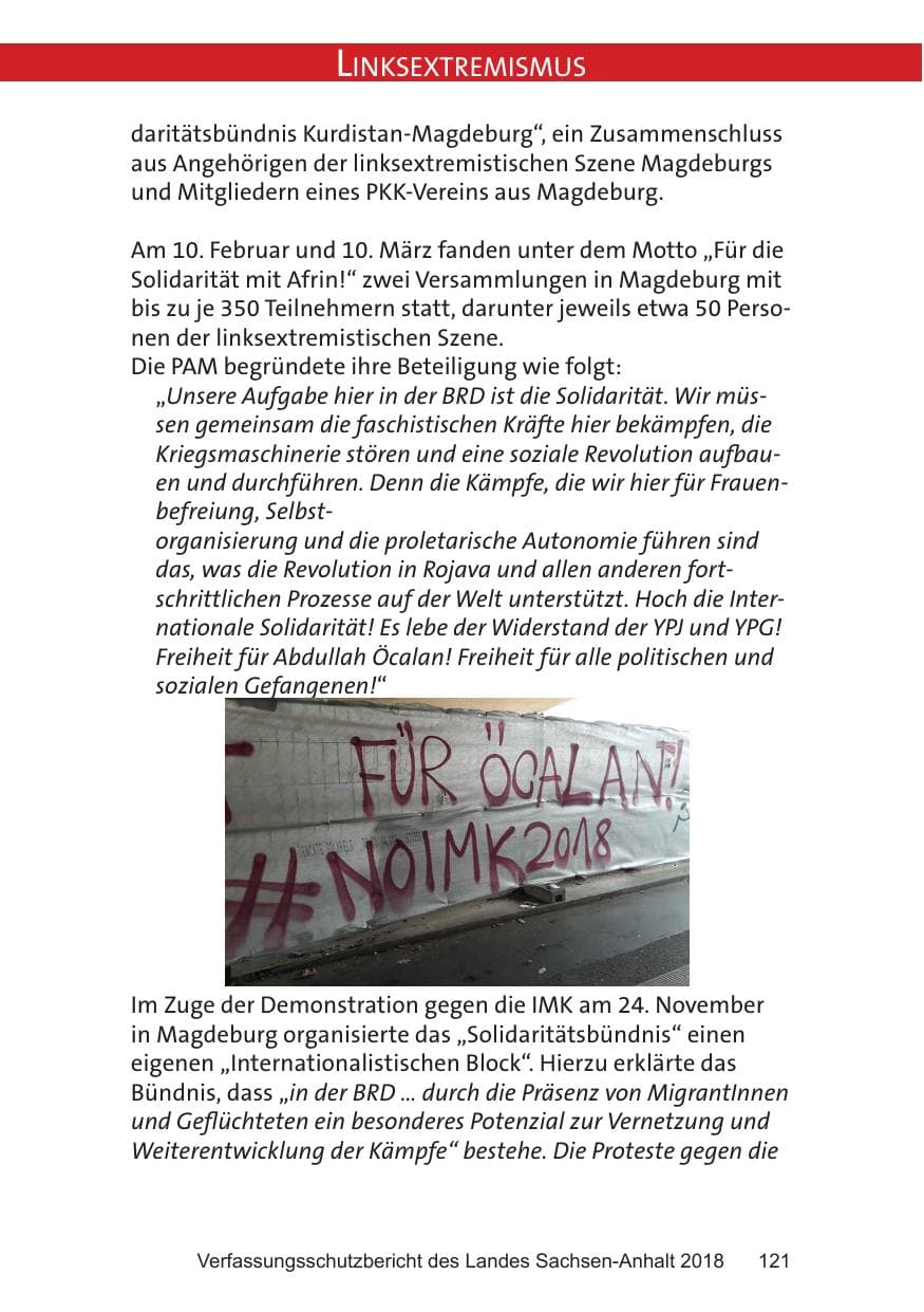 Seite 121 des Verfassungsschutzbericht 2018 Sachsen-Anhalt