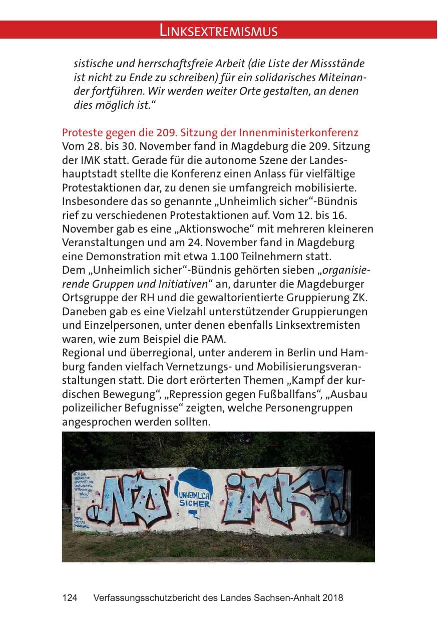 Seite 124 des Verfassungsschutzbericht 2018 Sachsen-Anhalt