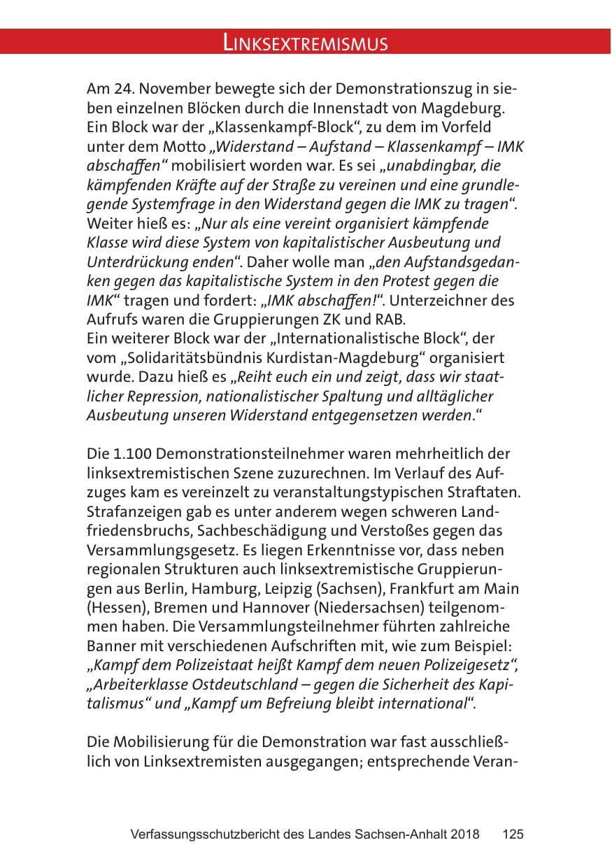 Seite 125 des Verfassungsschutzbericht 2018 Sachsen-Anhalt