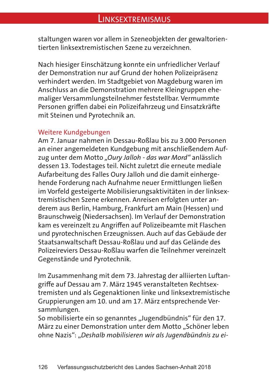 Seite 126 des Verfassungsschutzbericht 2018 Sachsen-Anhalt
