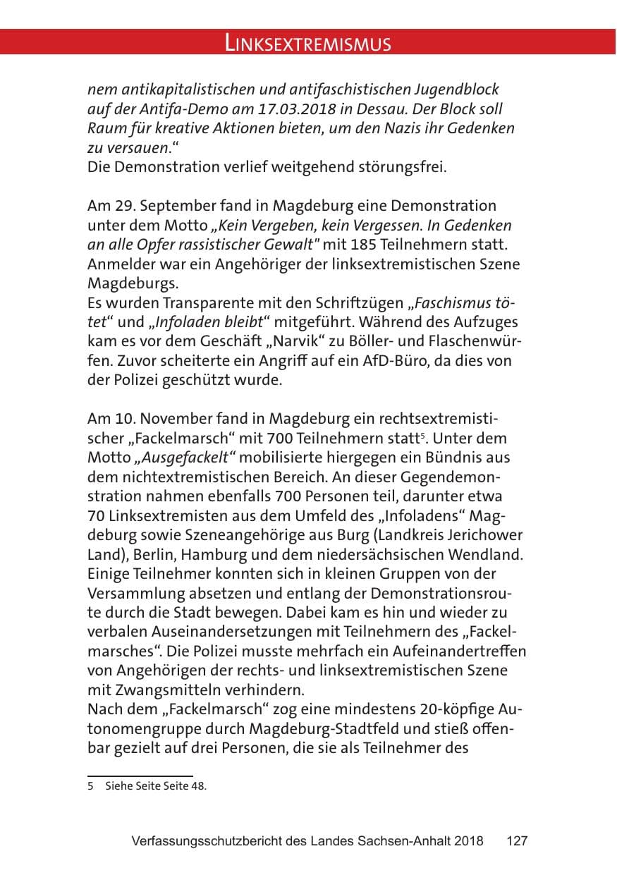 Seite 127 des Verfassungsschutzbericht 2018 Sachsen-Anhalt