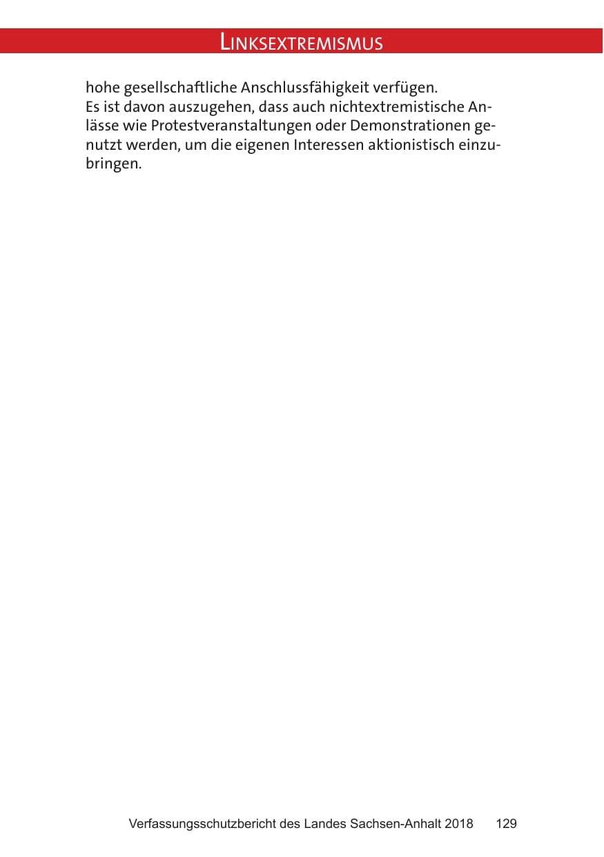 Seite 129 des Verfassungsschutzbericht 2018 Sachsen-Anhalt