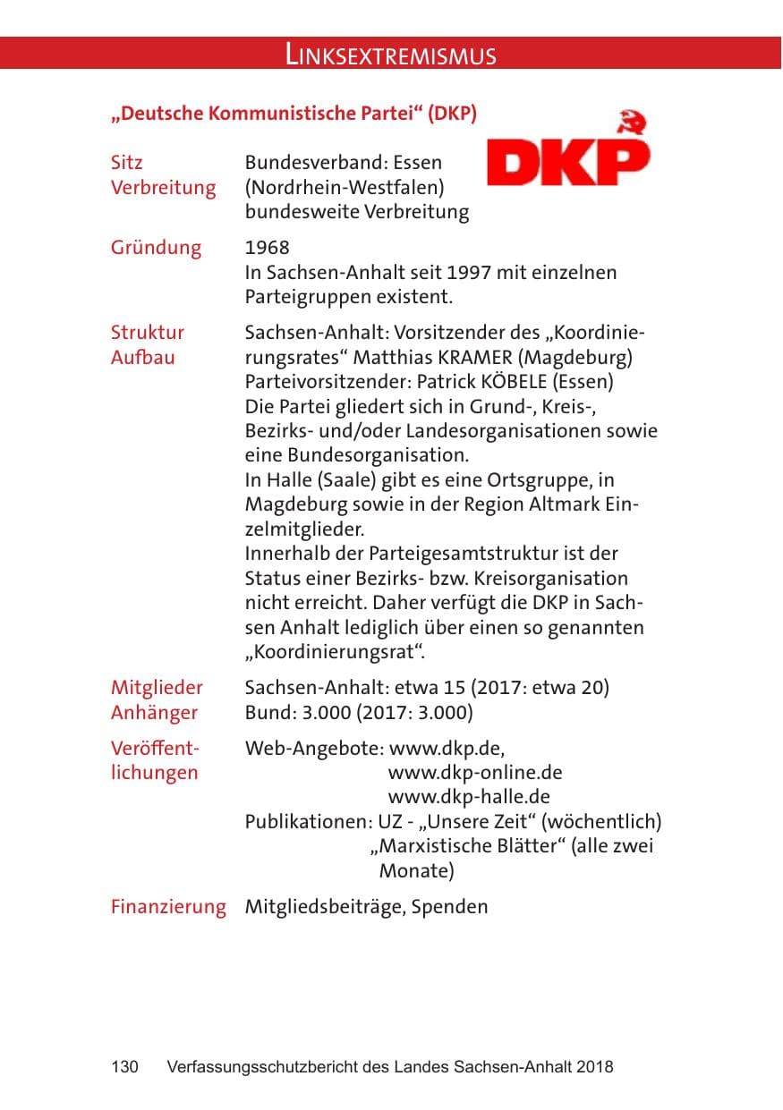Seite 130 des Verfassungsschutzbericht 2018 Sachsen-Anhalt