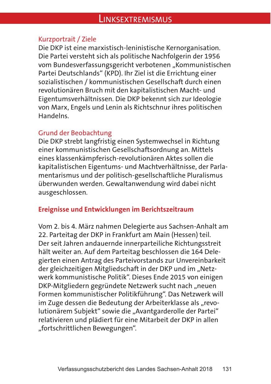 Seite 131 des Verfassungsschutzbericht 2018 Sachsen-Anhalt