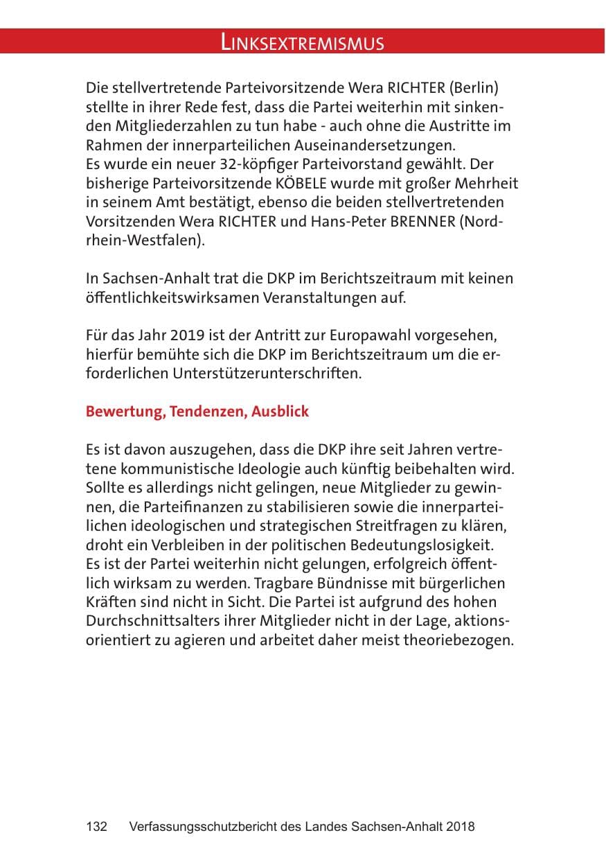 Seite 132 des Verfassungsschutzbericht 2018 Sachsen-Anhalt
