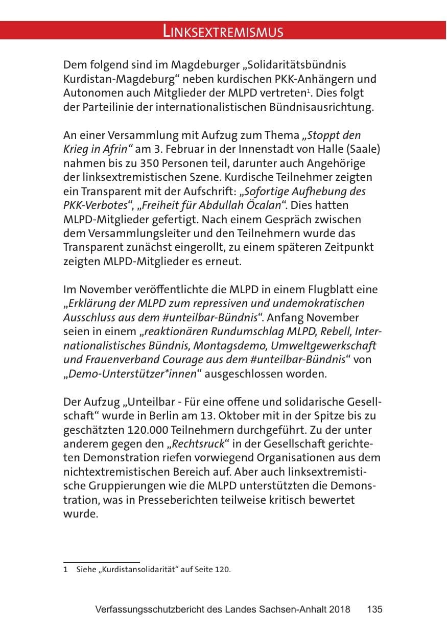 Seite 135 des Verfassungsschutzbericht 2018 Sachsen-Anhalt