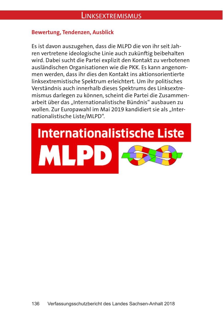 Seite 136 des Verfassungsschutzbericht 2018 Sachsen-Anhalt