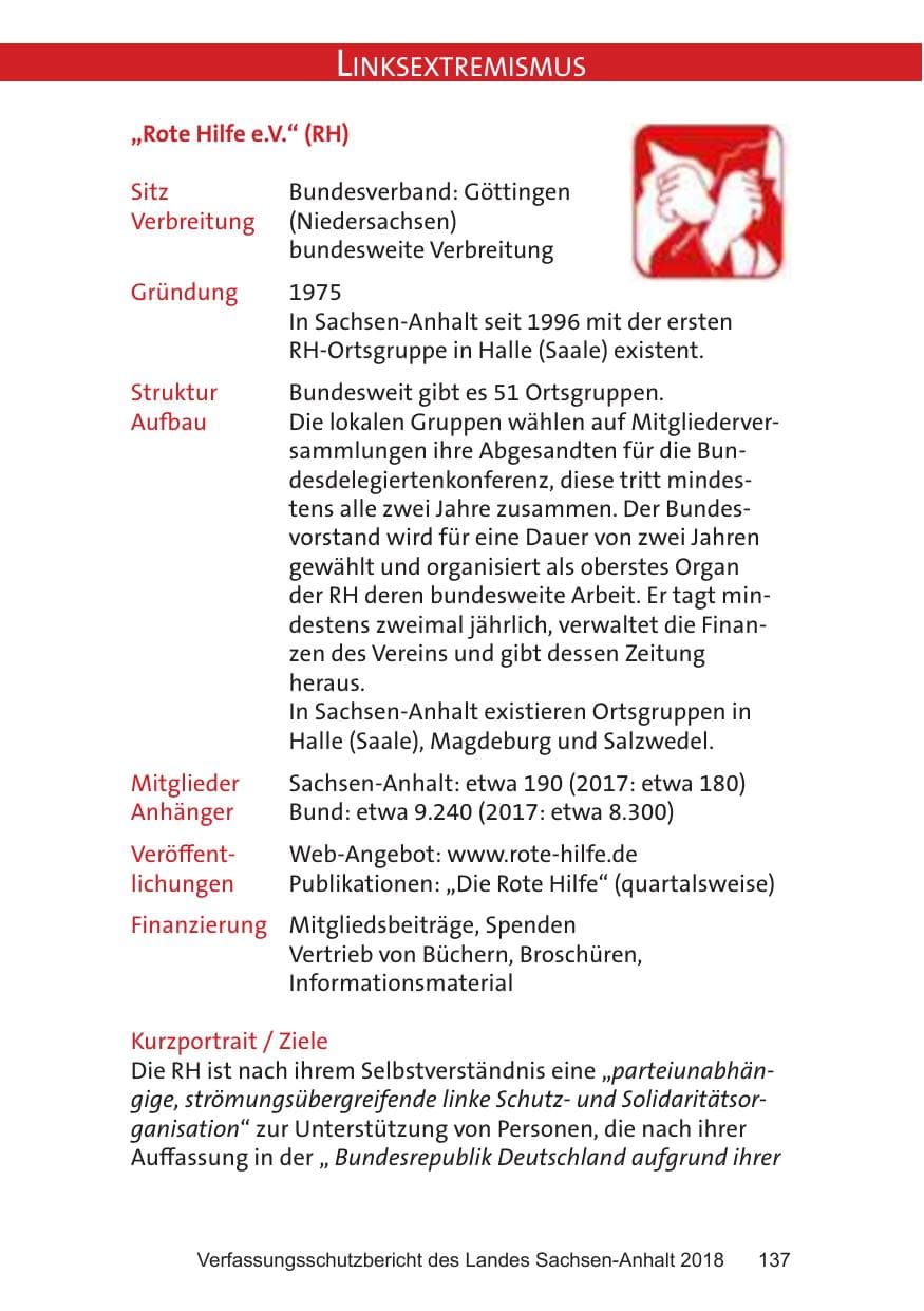 Seite 137 des Verfassungsschutzbericht 2018 Sachsen-Anhalt