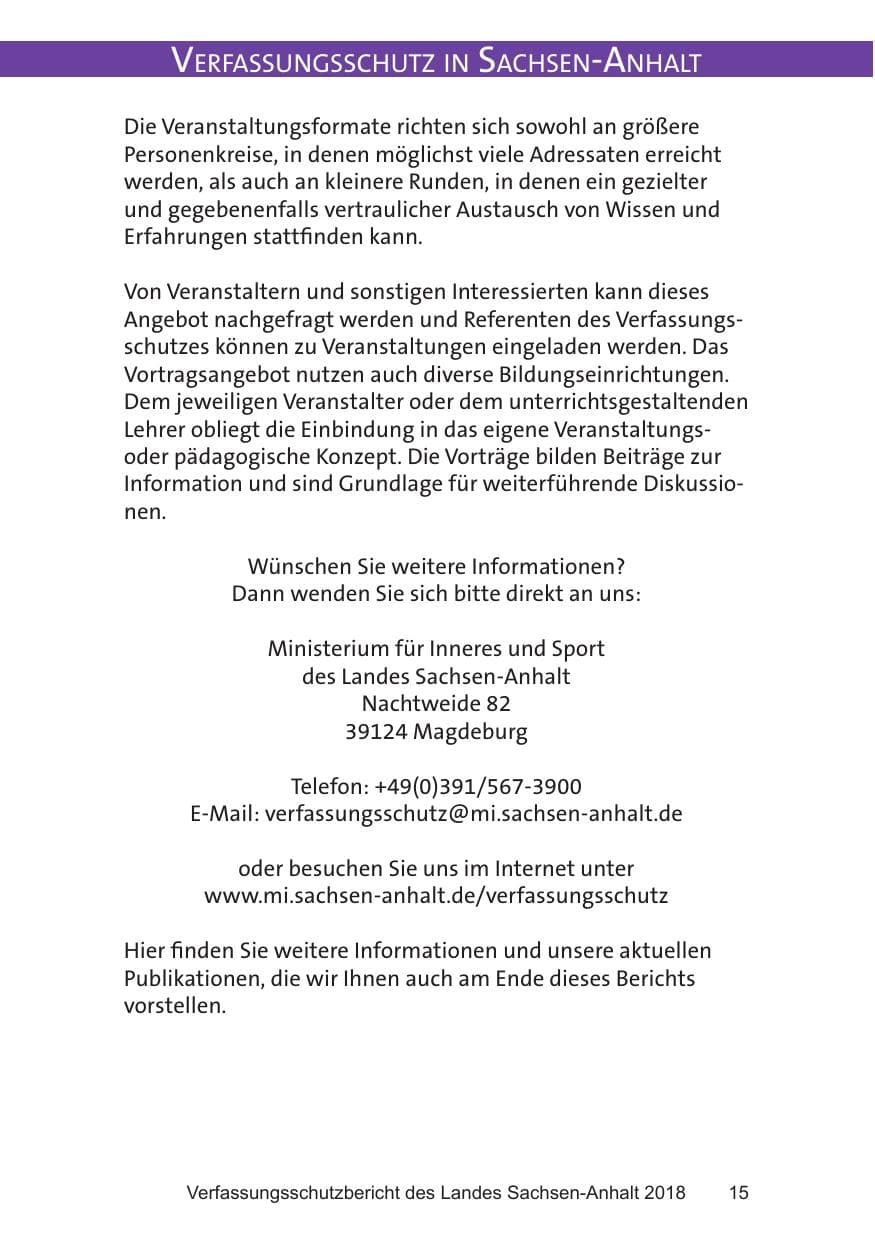 Seite 15 des Verfassungsschutzbericht 2018 Sachsen-Anhalt