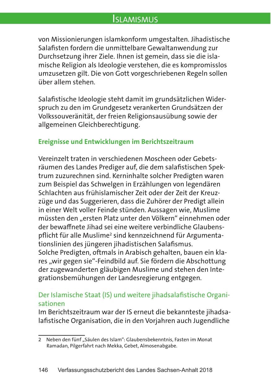 Seite 146 des Verfassungsschutzbericht 2018 Sachsen-Anhalt